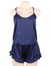 Load image into Gallery viewer, Navy blue satin sexy and comfy affordable pajama set