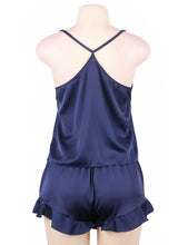 Load image into Gallery viewer, Navy blue satin sexy and comfy affordable pajama set