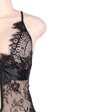 Load image into Gallery viewer, &quot;Date Night&quot; black affordable babydoll with lace and satin belt detail featuring low back.