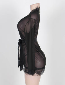 "Blushing Bride" black sexy and classy robe with sheer and lace material