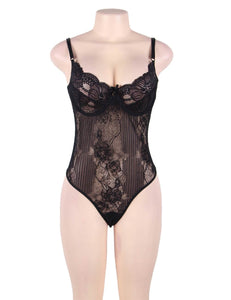 "Bride To Be" Teddy -Black teddy and bodysuit with lace and sheer detail and adjustable straps. Edit alt text