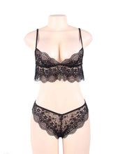 Load image into Gallery viewer, Black and sexy affordable bralette set with lace detail and adjustable straps