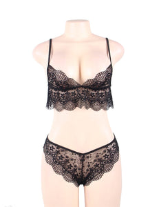 Black and sexy affordable bralette set with lace detail and adjustable straps