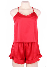 Load image into Gallery viewer, Red sexy and comfy affordable pajama set with top and shorts