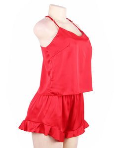 Red satin sexy and comfy affordable pajama set with top and shorts