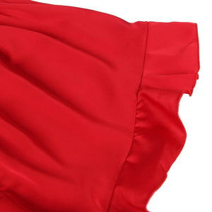 Red satin pajama shorts with ruffles