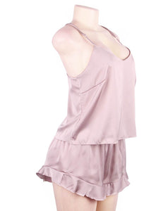 Blush satin sexy and comfy affordable pajama set with top and shorts