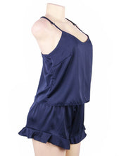 Load image into Gallery viewer, Navy blue satin sexy and comfy pajama set