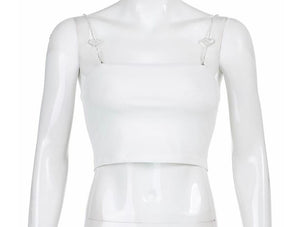 White crop top with diamond heart removable straps. Sexy and trendy, night out, girls not, date night.