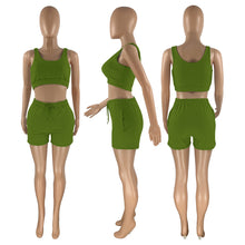 Load image into Gallery viewer, Green Lounge Set with shorts and crop top tank. Comfortable and affordable. Sleepwear, trendy.