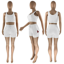 Load image into Gallery viewer, White  Lounge Set with shorts and crop top tank. Comfortable and affordable. Sleepwear, trendy.