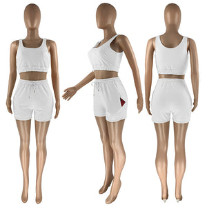 White Lounge Set with shorts and crop top tank. Comfortable and affordable. Sleepwear, trendy.
