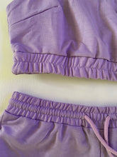 Load image into Gallery viewer, Lavender Lounge Set with shorts and crop top tank. Comfortable and affordable. Sleepwear, trendy.  Edit alt text