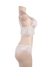 Load image into Gallery viewer, Bridal white and sexy bralette set with lace detail and adjustable straps