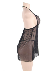 "Thinking Of You" Black Babydoll. Sexy, unique, lace, sheer lingerie. Intimate apparel, sleepwear, date night.