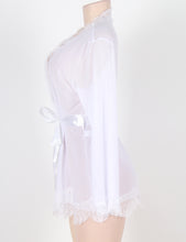 Load image into Gallery viewer, &quot;Blushing Bride&quot; bridal white sexy and classy robe with sheer and lace material