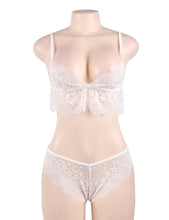 Load image into Gallery viewer, Bridal white and sexy bralette set with lace detail and adjustable straps