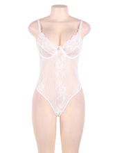 Load image into Gallery viewer, Bride To Be white bridal teddy and bodysuit with lace and sheer detail and adjustable straps. Edit alt text
