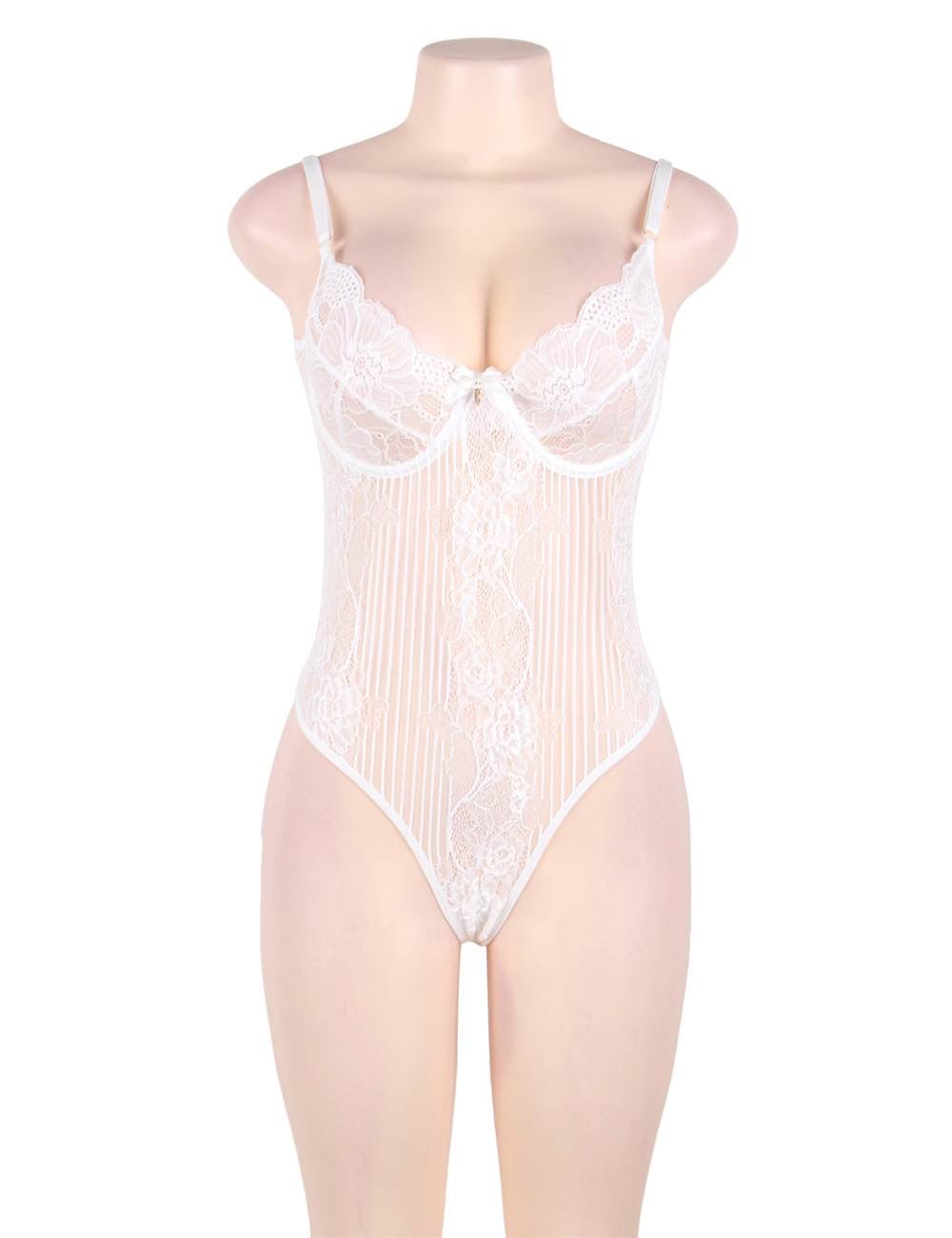 Bride To Be white bridal teddy and bodysuit with lace and sheer detail and adjustable straps. Edit alt text