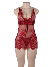 Load image into Gallery viewer, &quot;Date Night&quot; red affordable sexy babydoll with lace and satin belt detail featuring low back.