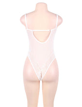 Load image into Gallery viewer, Bride To Be white bridal teddy and bodysuit with lace and sheer detail and adjustable straps. Edit alt text