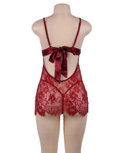 Load image into Gallery viewer, &quot;Date Night&quot; red affordable sexy babydoll with lace and satin belt detail featuring low back.