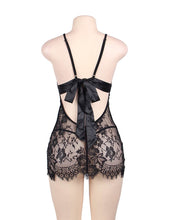 Load image into Gallery viewer, &quot;Date Night&quot; black affordable babydoll with lace and satin belt detail featuring low back.